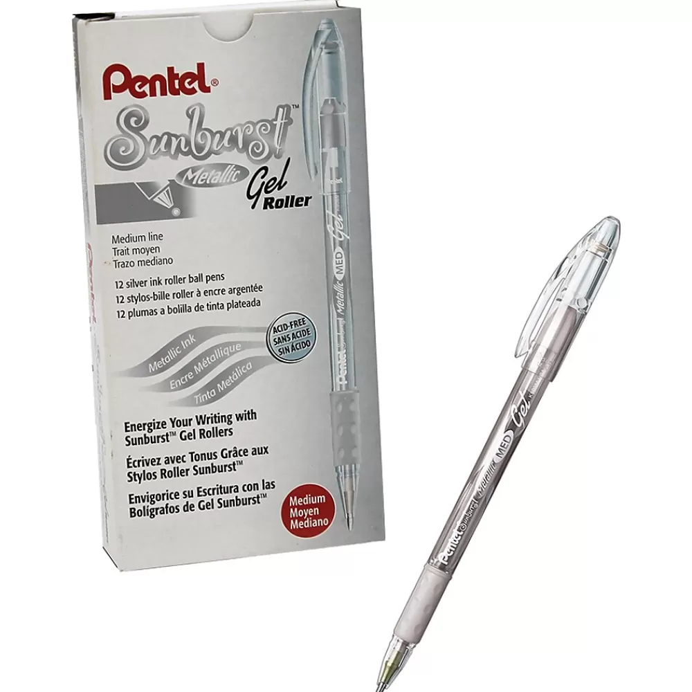 Pentel Pens<Sunburst Metallic Pen, Silver, Pack of 12 (PENK908Z-12)