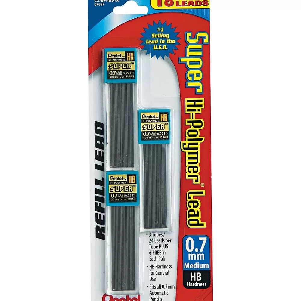 Pentel Pencils<Super Hi-Polymer Lead Refill, 0.7mm, 30/Leads, 3/Pack (C27HBBP3)