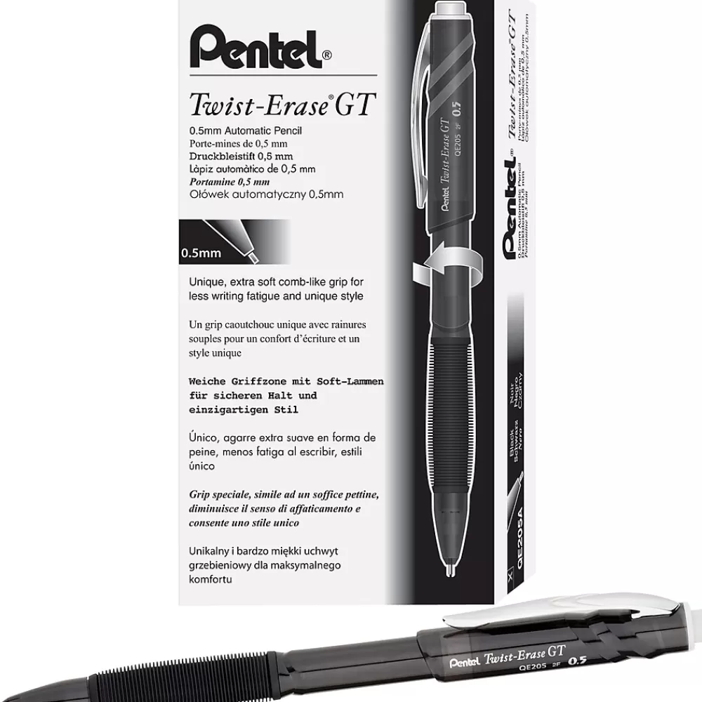 Pentel Pencils<Twist Erase GT Mechanical No. 2 Pencil, Fine Point, Black Barrel, Dozen (QE205A)