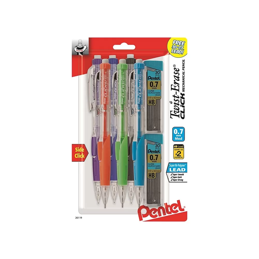 Pentel Pencils<Twist-Erase Click Mechanical Pencil, 0.7mm, #2 Medium Lead, 6/Pack (PD277TLBPS6M)