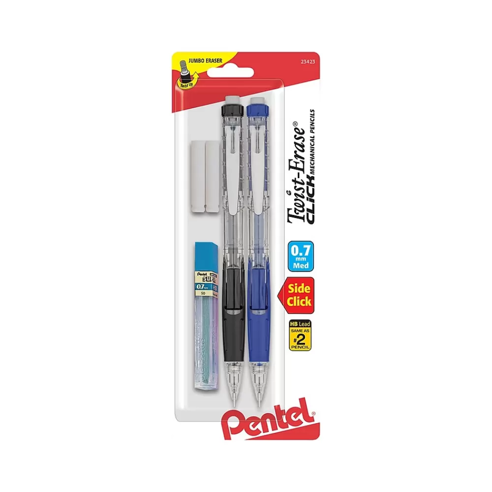 Pentel Pencils<Twist-Erase CLiCK Mechanical Pencils, No. 2 Assorted Lead, 2/Pack (PD277TLEBP2)