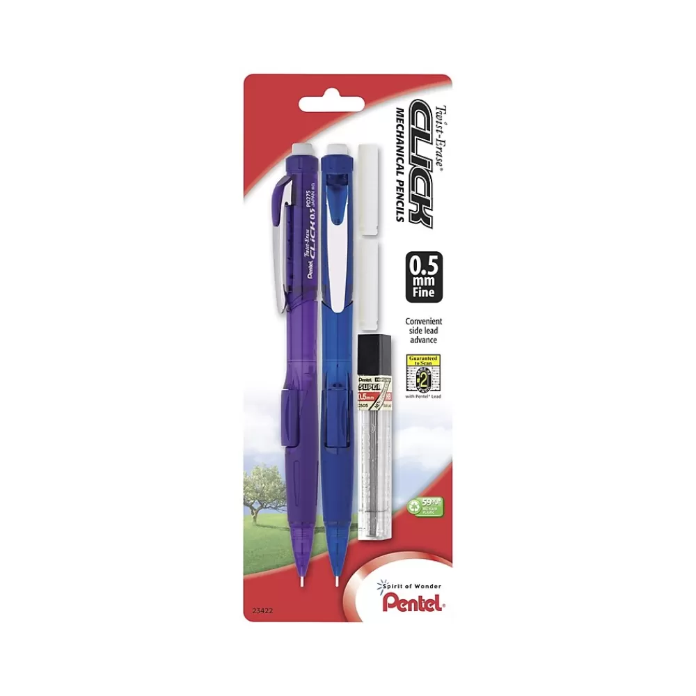 Pentel Pencils<Twist-Erase CLiCK Mechanical Pencils, No. 2 Medium Lead, 2/Pack (PD275TLEBP2)