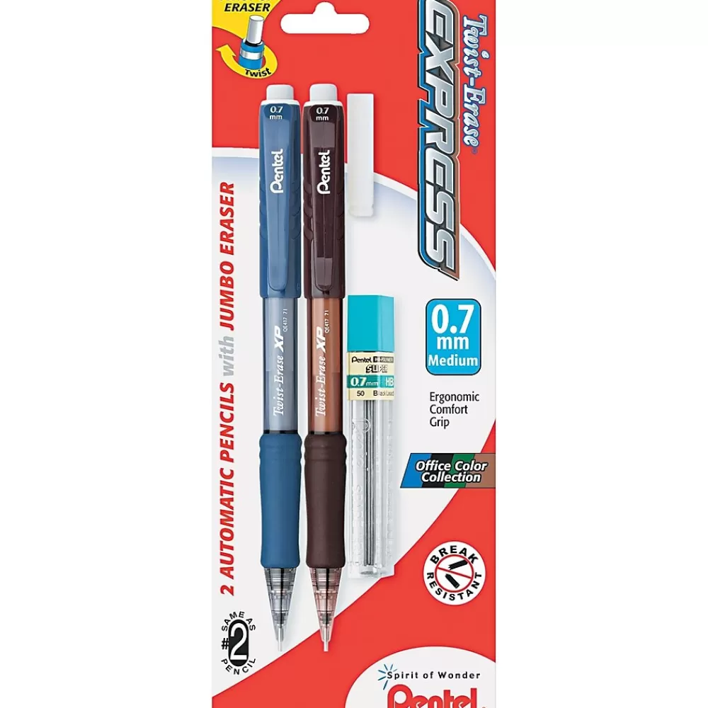 Pentel Pencils<Twist-Erase EXPRESS Mechanical Pencil, 0.7mm, #2 Medium Lead, 2/Pack (QE417LEBP2)