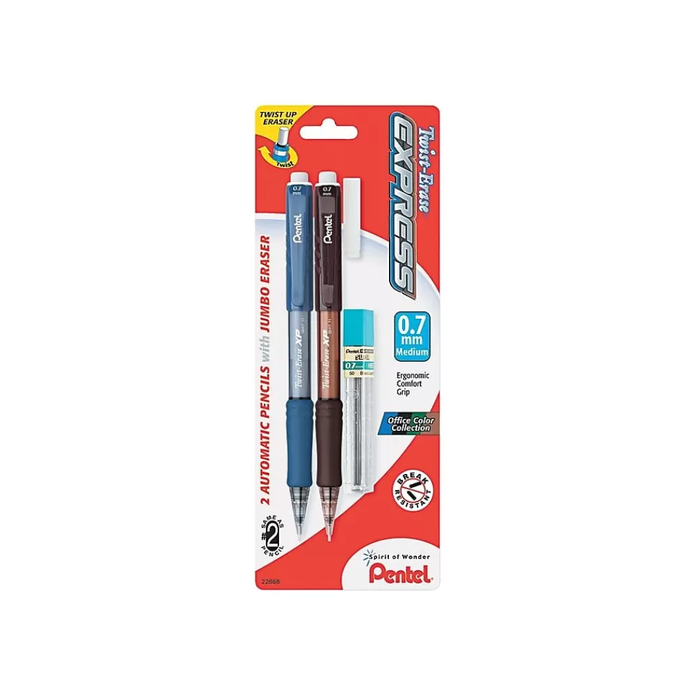 Pentel Pencils<Twist-Erase EXPRESS Mechanical Pencil, 0.7mm, #2 Medium Lead, 2/Pack (QE417LEBP2)