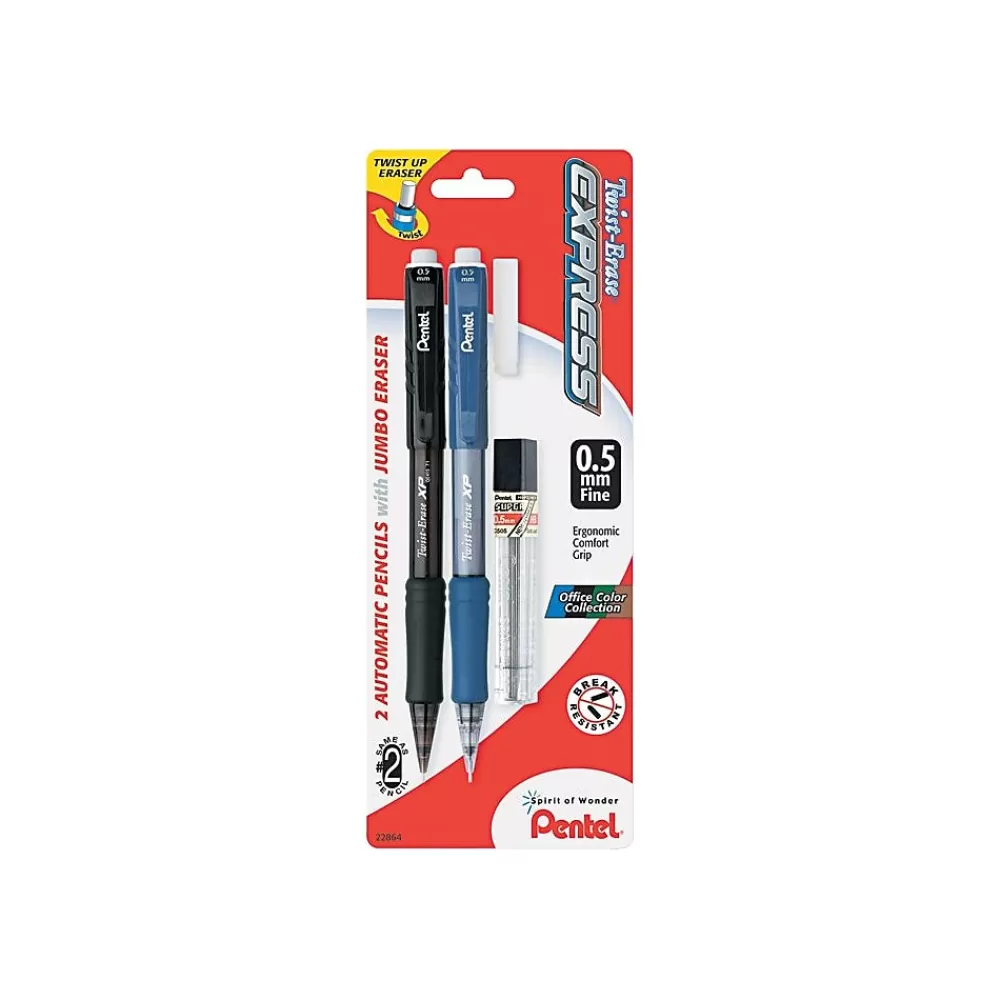 Pentel Pencils<Twist-Erase EXPRESS Mechanical Pencil, 0.5mm, #2 Medium Lead, 2/Pack (QE415LEBP2)
