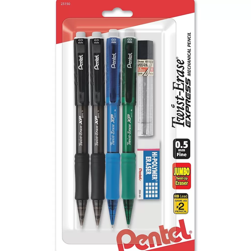 Pentel Pencils<Twist-Erase EXPRESS Mechanical Pencil, 0.5mm, #2 Medium Lead, 4/Pack (QE415LZBP4)