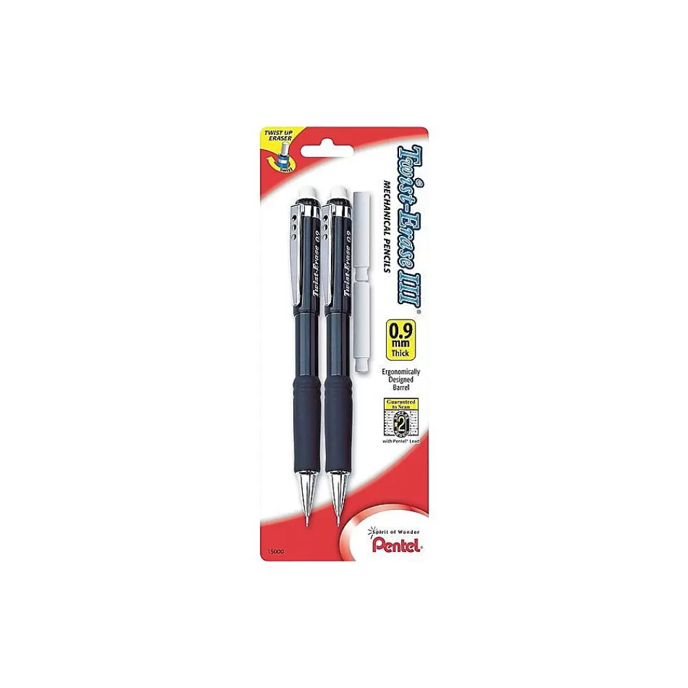 Pentel Pencils<Twist-Erase III Mechanical Pencil, 0.9mm, #2 Medium Lead, 2/Pack (QE519BP2)