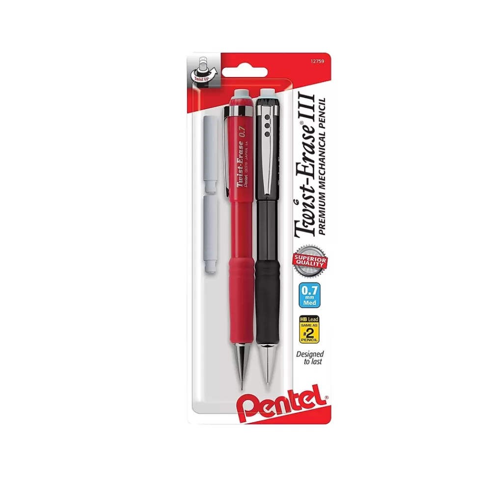 Pentel Pencils<Twist-Erase III Mechanical Pencil, 0.7mm, #2 Medium Lead, 2/Pack (QE517BP2-K6)