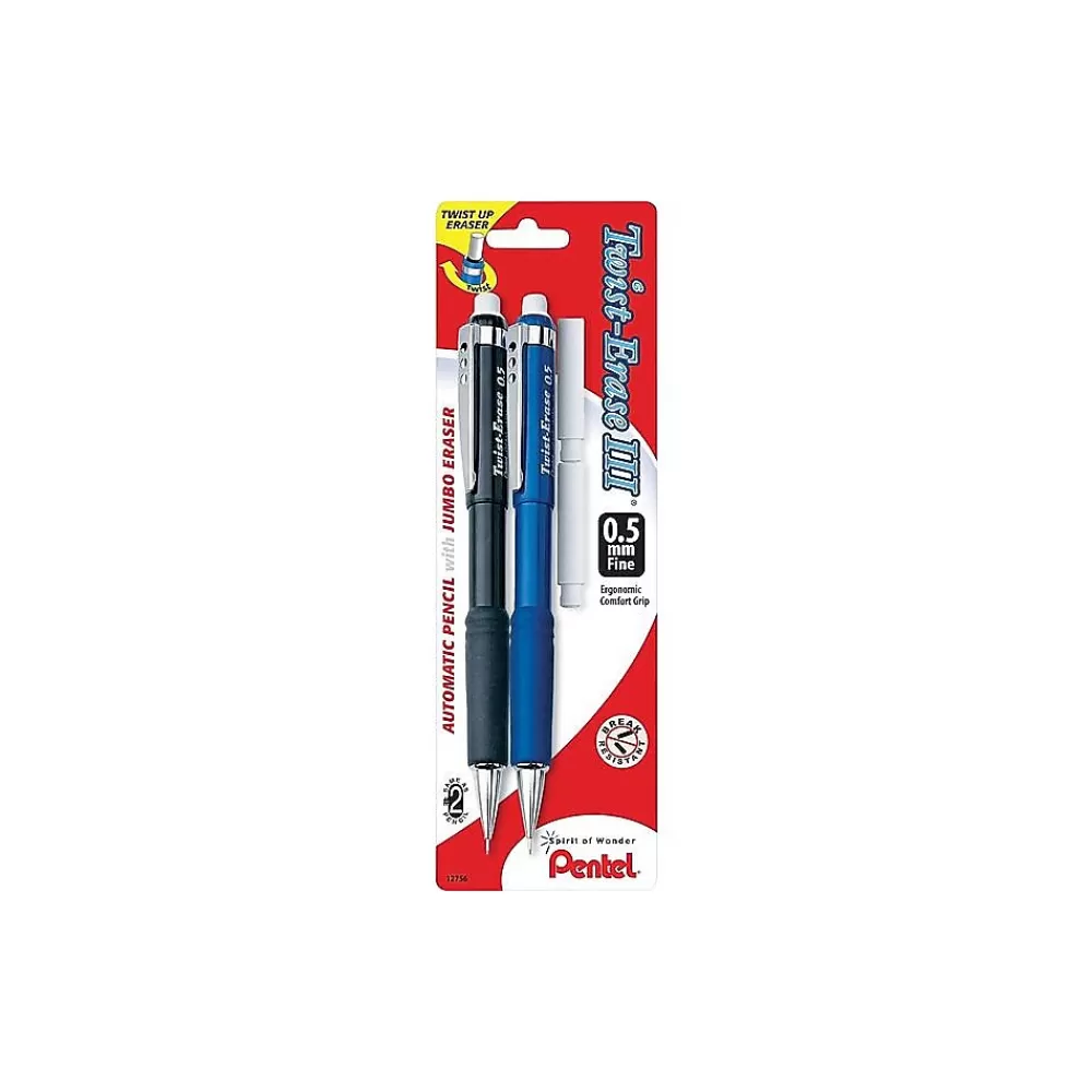 Pentel Pencils<Twist-Erase III Mechanical Pencil, 0.5mm, #2 Medium Lead, 2/Pack (QE515BP2-K6)