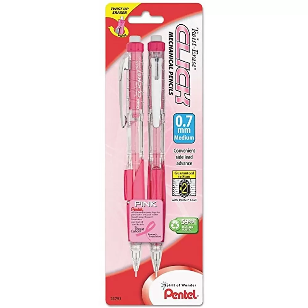 Pentel Pencils<Twist-Erase Mechanical Pencil, 0.7mm, #2 Medium Lead, 2/Pack (PD277TBP2P-BC)