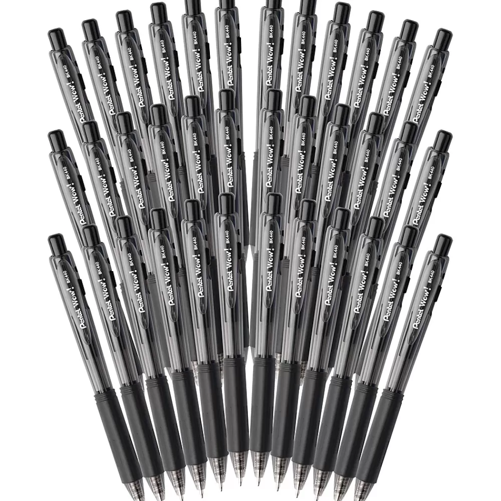 Pentel Pens<® WOW® Retractable Ballpoint Pens Bonus Pack, Medium Point, Black Ink, 36/Pack (BK440ASWUSS)