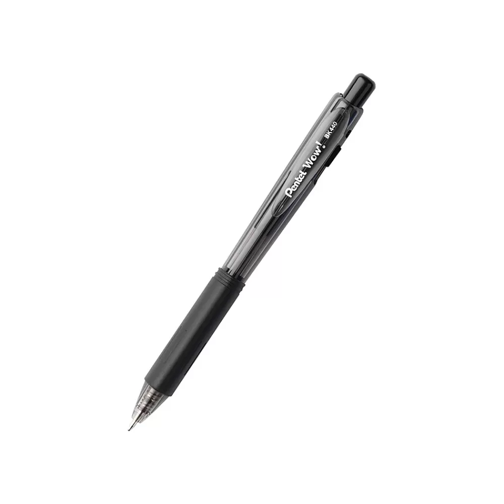Pentel Pens<WOW! Retractable Ballpoint Pens, Medium Point, Black Ink, Dozen (BK440-A)