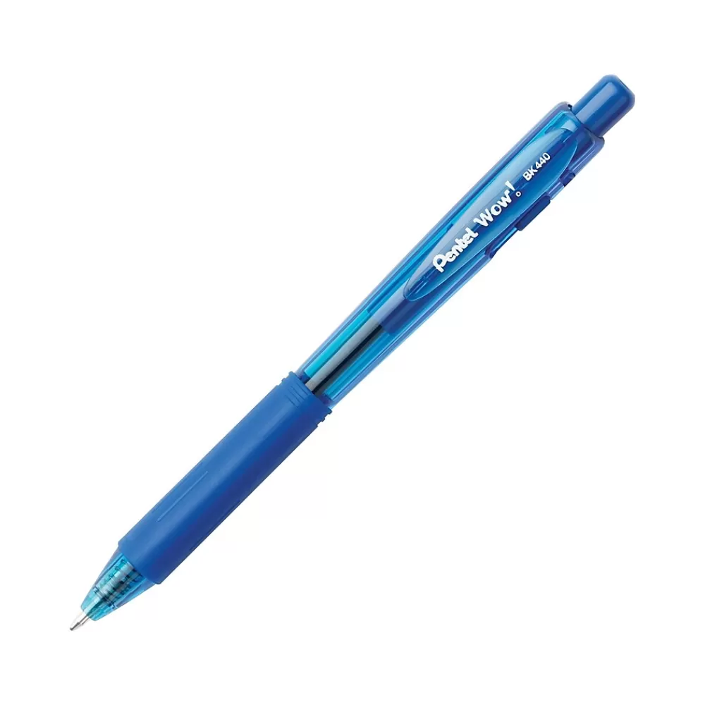 Pentel Pens<WOW! Retractable Ballpoint Pens, Medium Point, Blue Ink, 18 Pack (BK440BP18C)