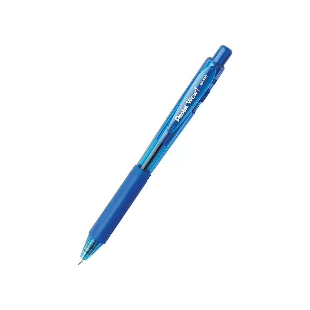 Pentel Pens<WOW! Retractable Ballpoint Pens, Medium Point, Blue Ink, 12/Pack (BK440-C)