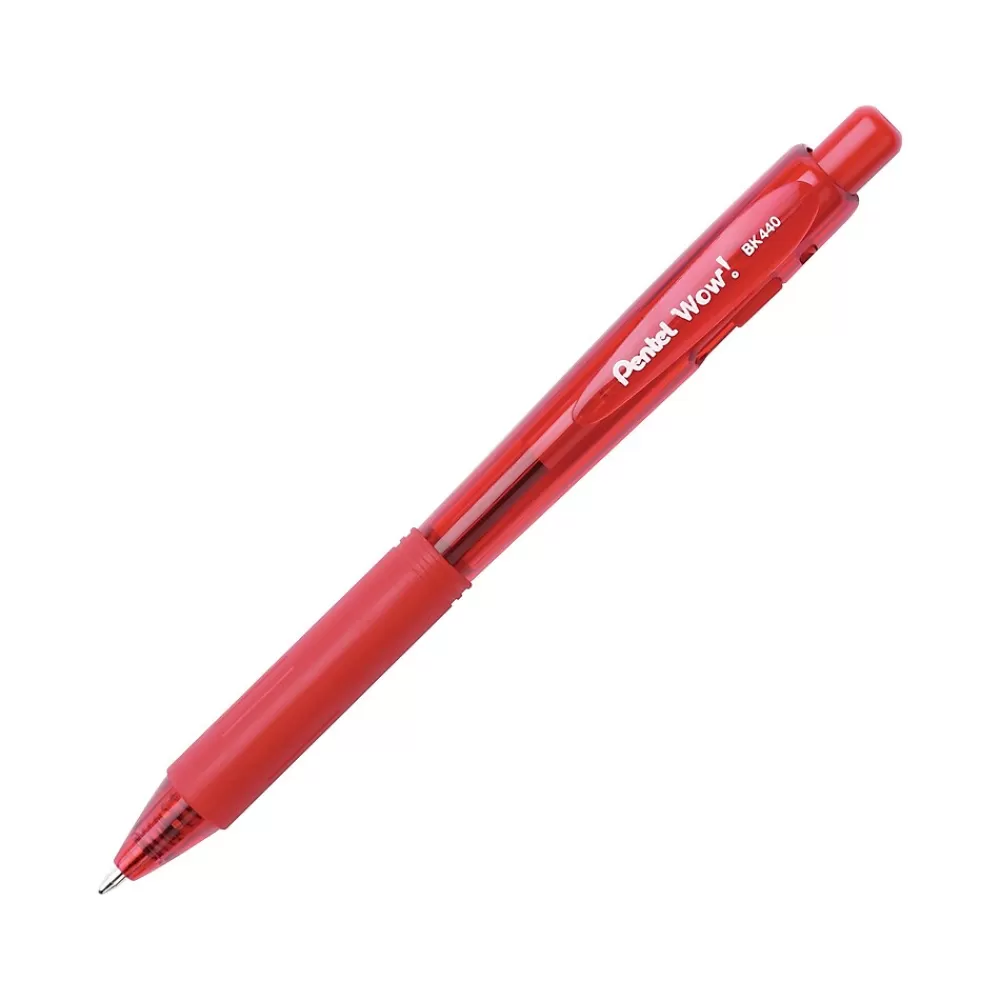 Pentel Pens<WOW! Retractable Ballpoint Pens, Medium Point, Red Ink, Dozen (BK440-B)