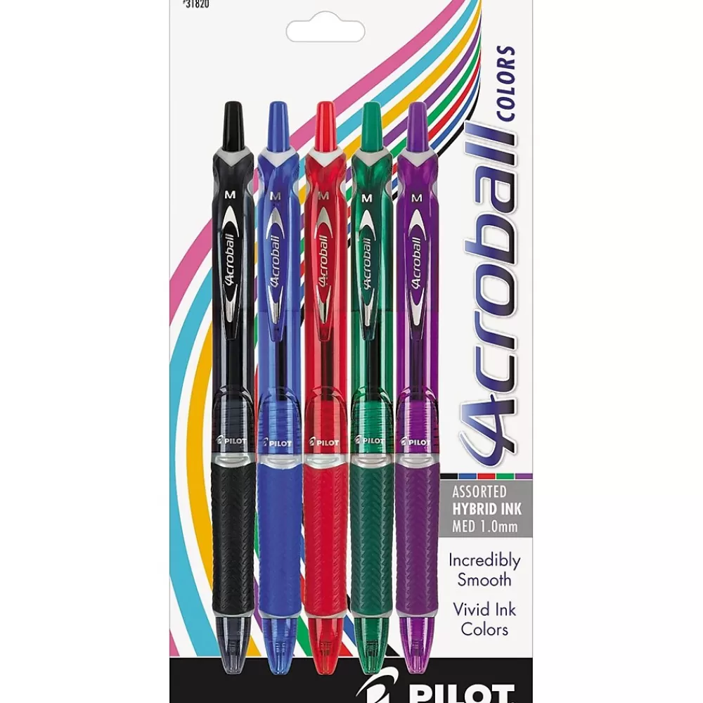 Pilot Pens<Acroball Colors Advanced Ink Retractable Ballpoint Pens, Medium Point, Assorted Ink, 5/Pack (31820)