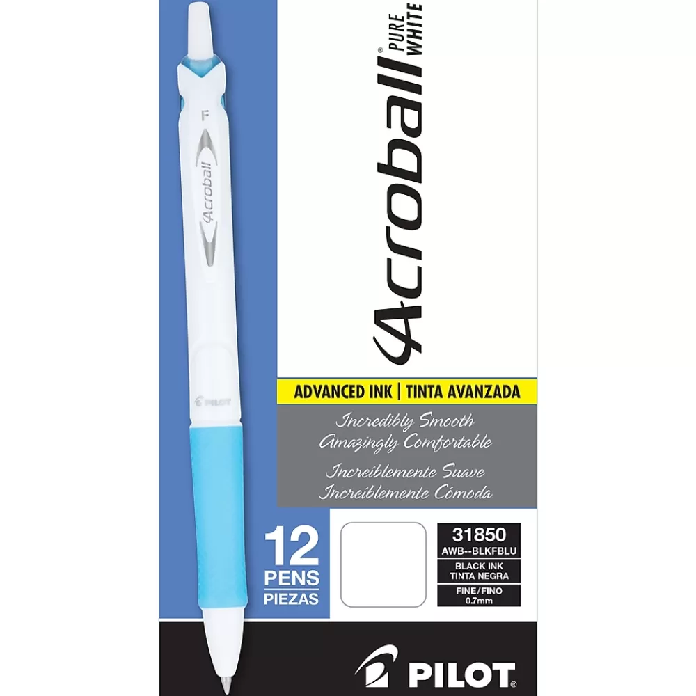 Pilot Pens<Acroball PureWhite Advanced Ink Retractable Ballpoint Pens, 0.7 mm, Fine Point, Ink, Dozen (31850)