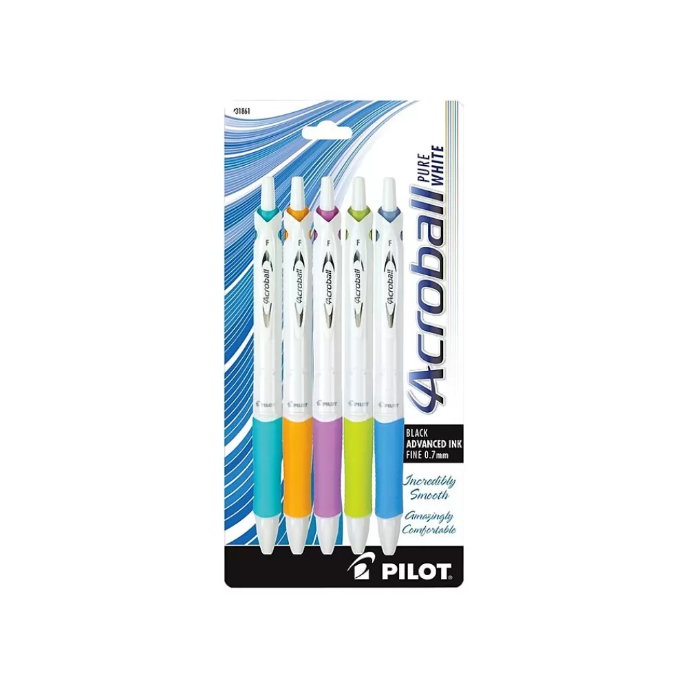 Pilot Pens<Acroball PureWhite Advanced Ink Retractable Ballpoint Pens, Fine Point, Black Ink, 5/Pack (31861)