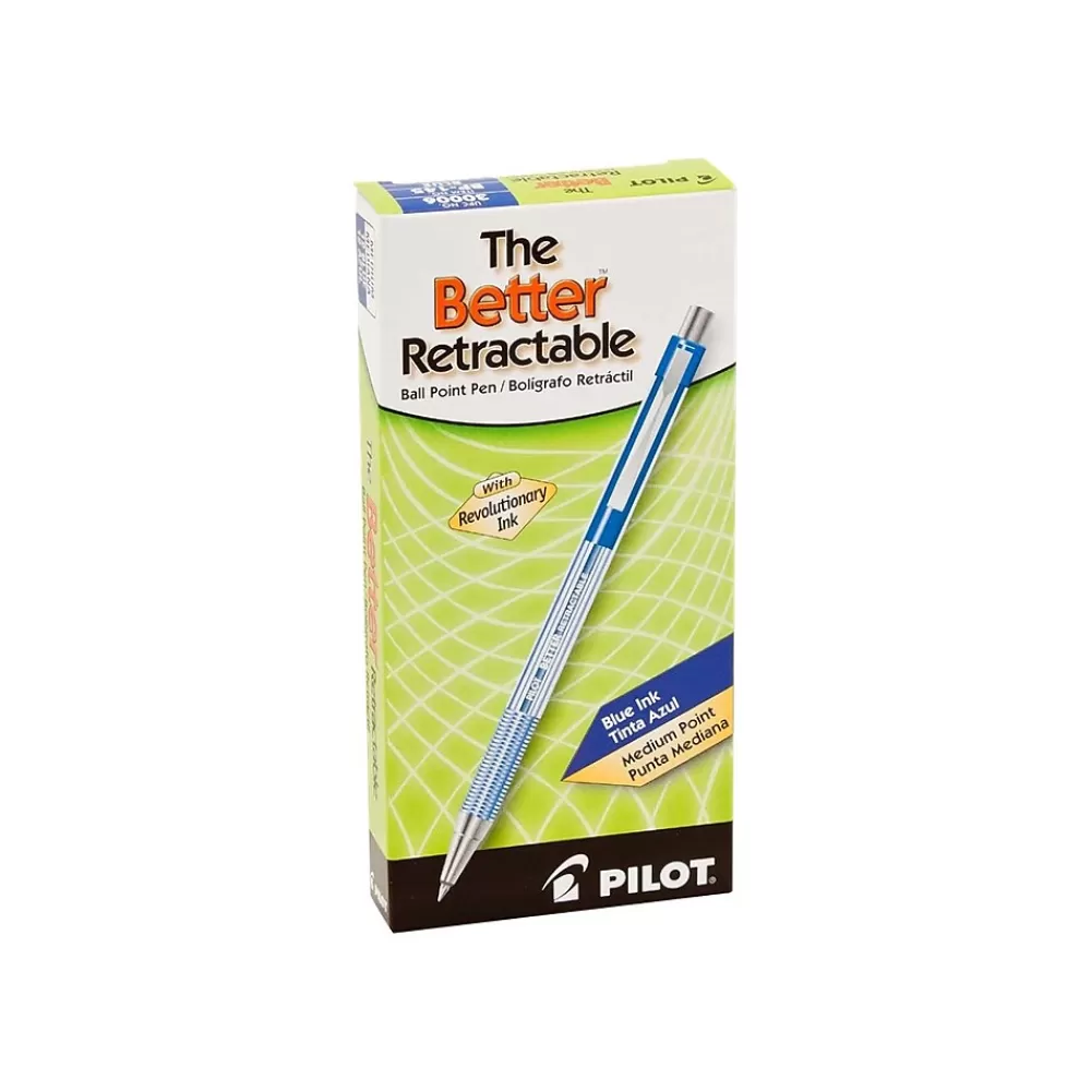 Pilot Pens<Better Retractable Ballpoint Pens, Medium Point, Blue Ink, Dozen (30006)
