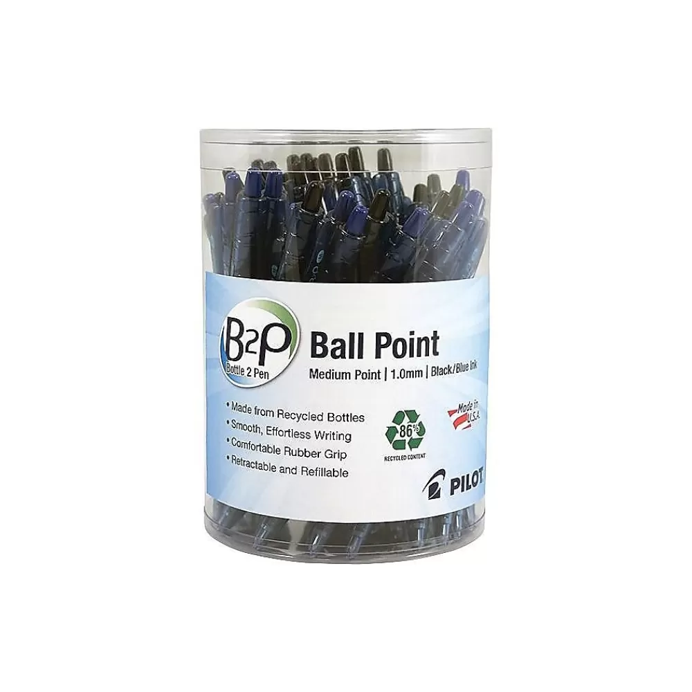 Pilot Pens<B2P Bottle 2 Pen Retractable Ballpoint Pens, Medium Point, Assorted Ink, 36/Pack (57050)
