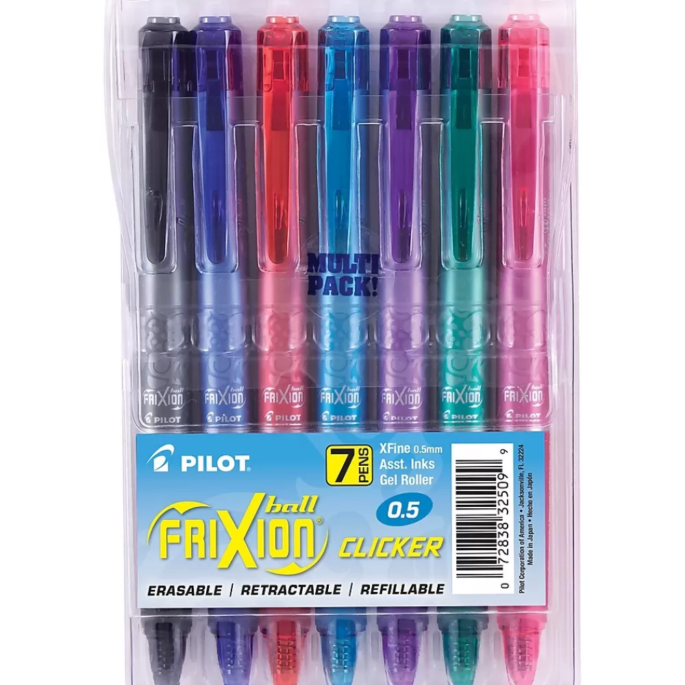Pilot Pens<FriXion Ball Clicker Erasable Gel Pens, Extra Fine Point, Assorted Ink, 7/Pack (32509)