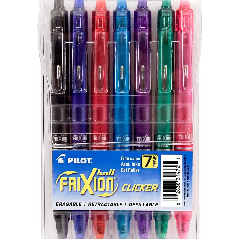 Pilot Pens<FriXion Ball Clicker Erasable Gel Pens, Fine Point, 0.7mm, Assorted Ink, 7/Pack (31472)
