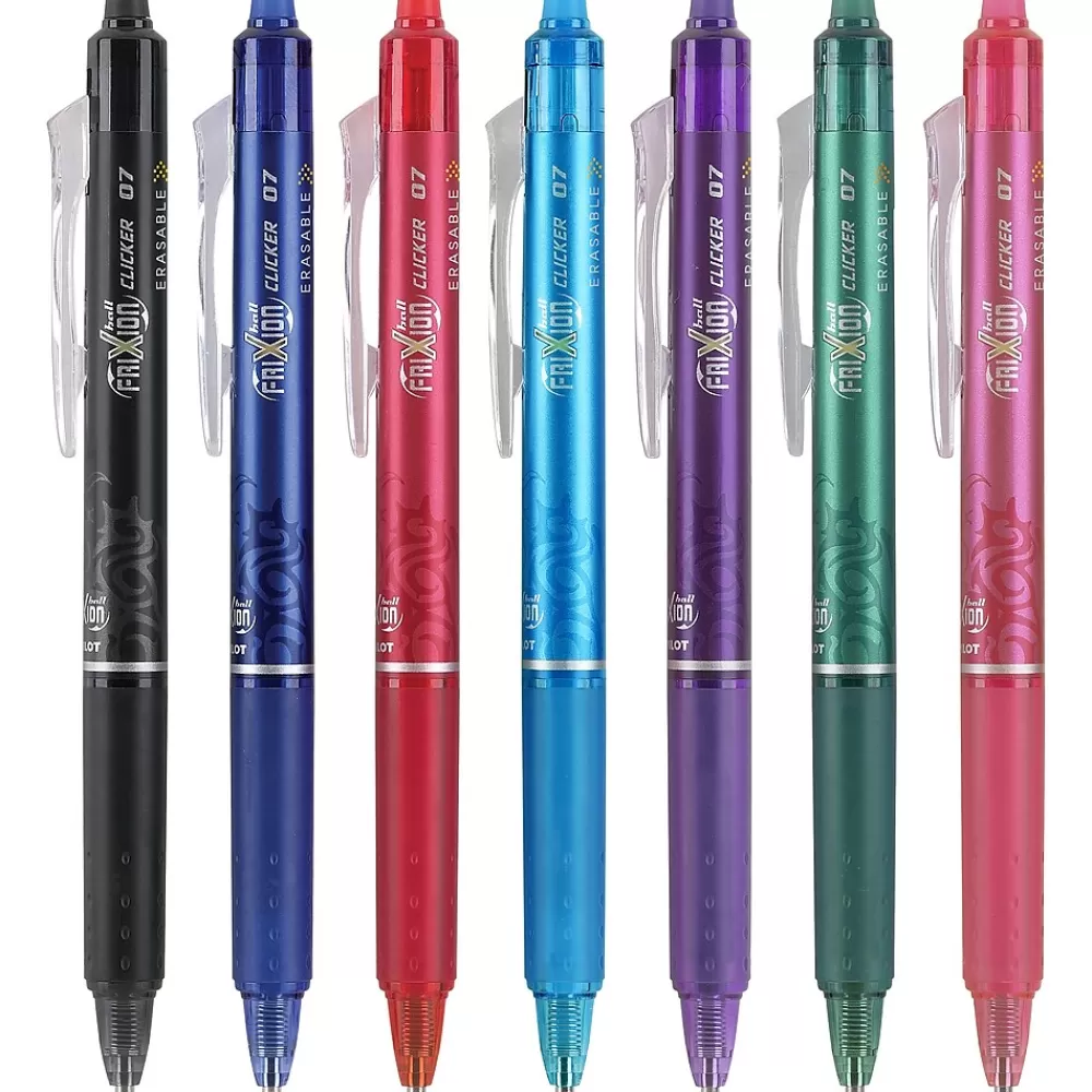 Pilot Pens<FriXion Ball Clicker Erasable Gel Pens, Fine Point, 0.7mm, Assorted Ink, 7/Pack (31472)