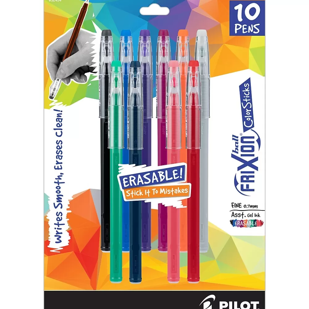 Pilot Pens<FriXion Ball ColorSticks Erasable Gel Pens, Fine Point, 0.7mm, Assorted Ink, 10/Pack (32454)
