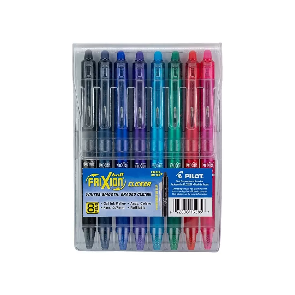 Pilot Pens<FriXion Clicker Retractable Gel Pens, Fine Point, Assorted Color Inks, 8/Pack (FXCC8002F-P)