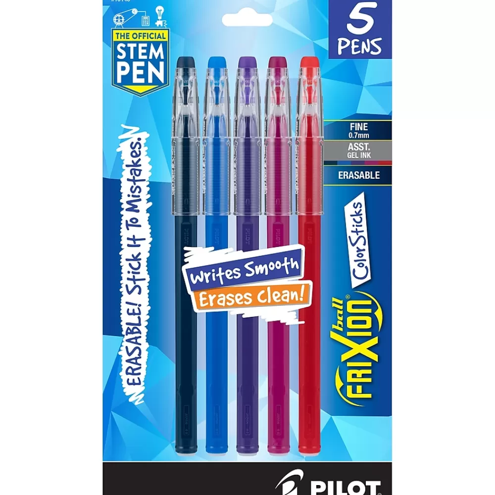Pilot Pens<FriXion Colorsticks Erasable Gel Pens, Fine Point, Assorted Ink, 5/Pack (32443/15145)