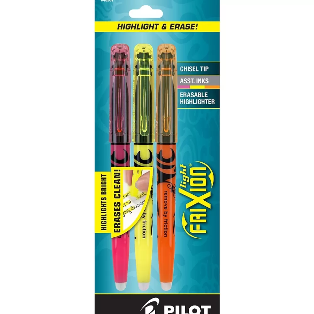 Pilot Highlighters<FriXion Light Erasable Highlighters, Chisel Tip, Assorted Ink, 3/Pack (46507)