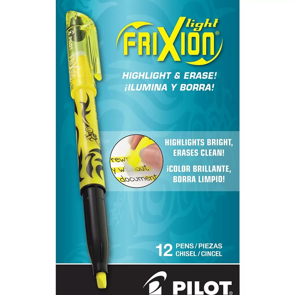 Pilot Highlighters<FriXion Light Erasable Highlighters, Chisel Tip, Yellow Ink, Dozen (46502)