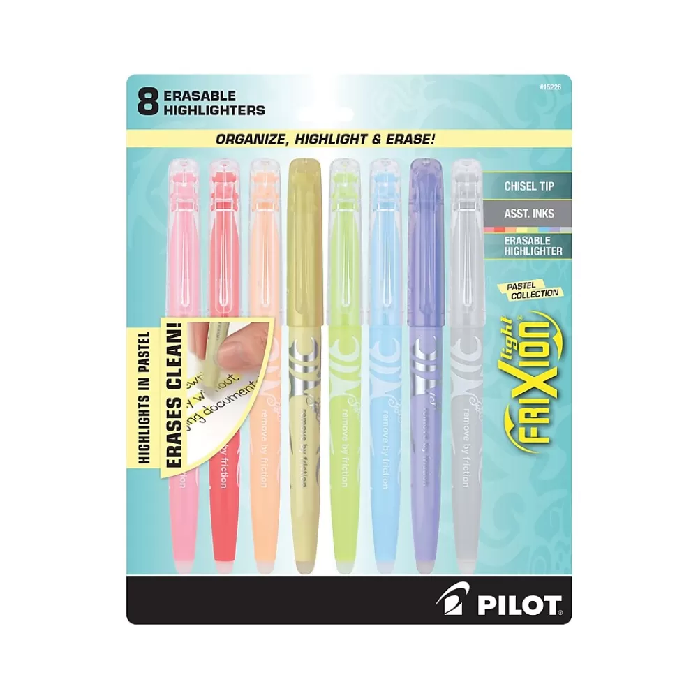 Pilot Highlighters<FriXion Light Pastel Erasable Highlighters, Chisel Tip, Assorted Colors, 8/Pack (FXLS8002)