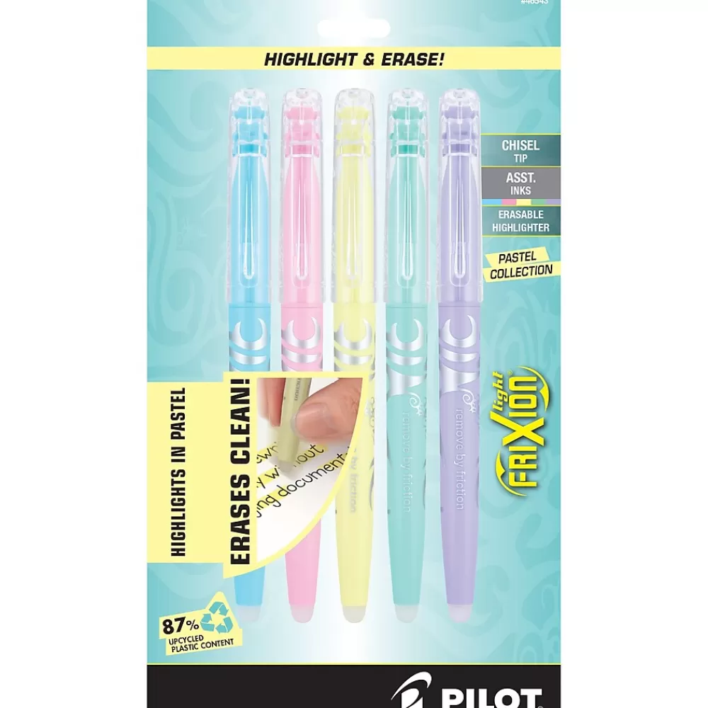 Pilot Highlighters<FriXion Light Pastel Erasable Highlighters, Chisel Tip, Assorted Ink, 5/Pack (46543)