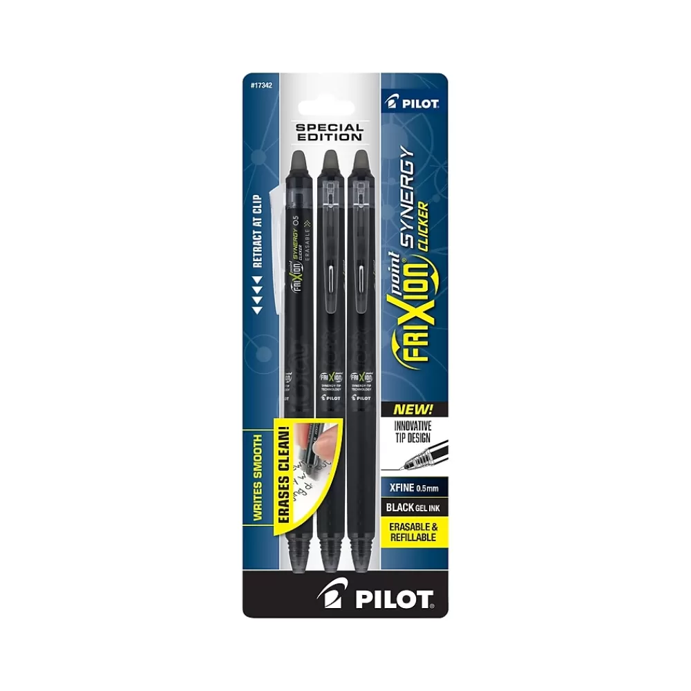 Pilot Pens<FriXion Synergy Clicker Retractable Erasable Gel Pen, Extra Fine Point, Black Ink, 3/Pack (FXYC3BLKE)