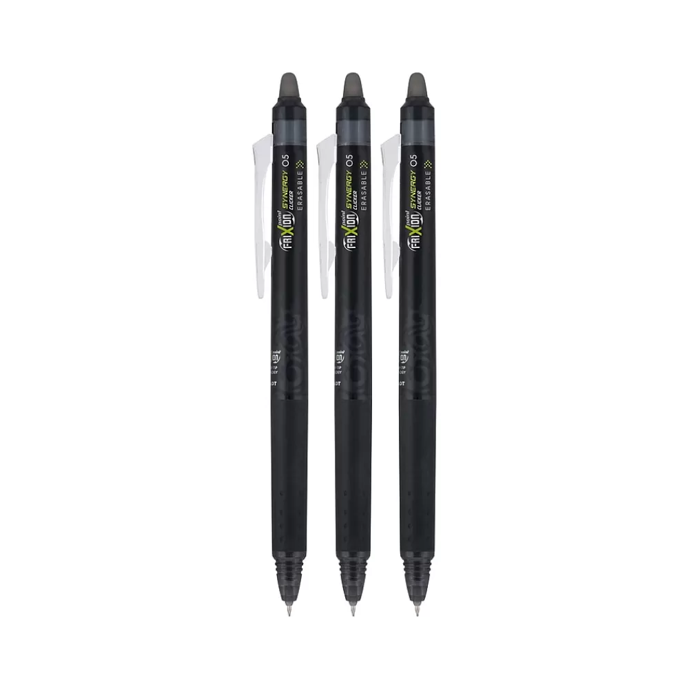 Pilot Pens<FriXion Synergy Clicker Retractable Erasable Gel Pen, Extra Fine Point, Black Ink, 3/Pack (FXYC3BLKE)