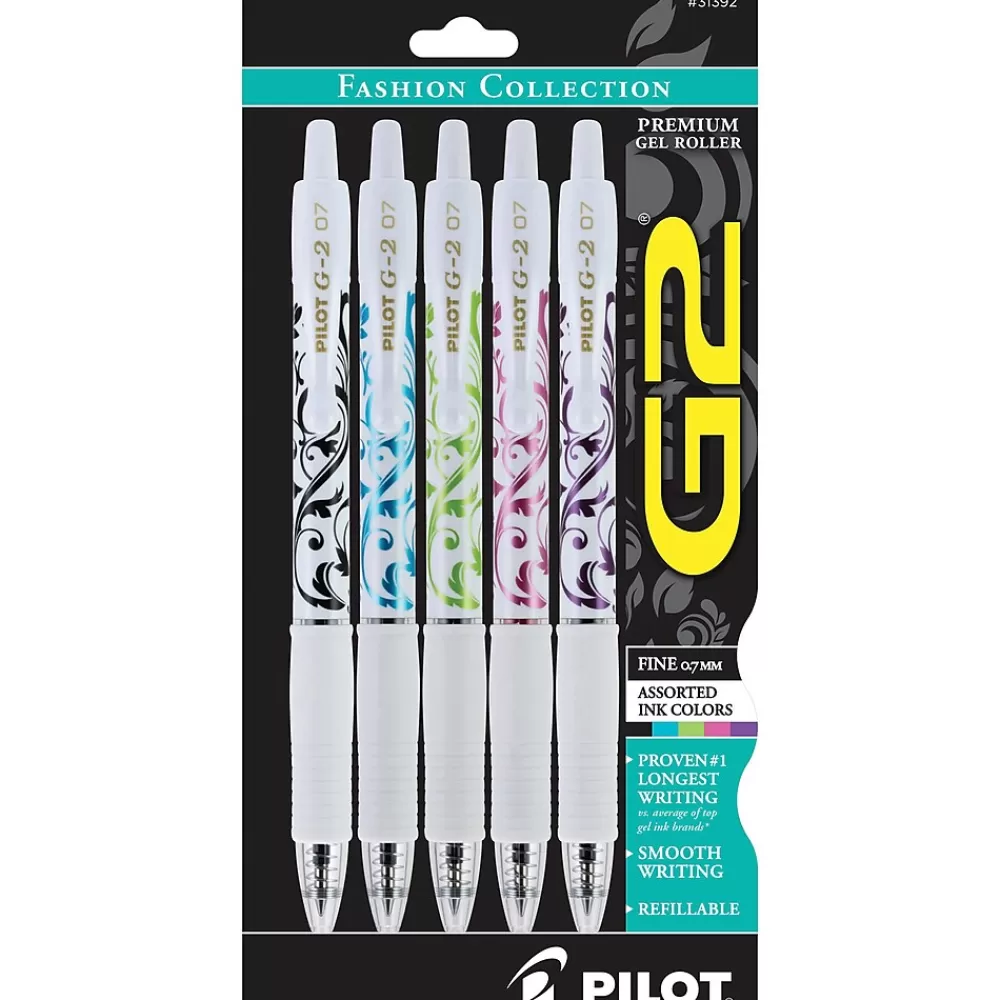 Pilot Pens<G2 Fashion Collection Retractable Gel Pens, Fine Point, Assorted Ink, 5/Pack (31392)