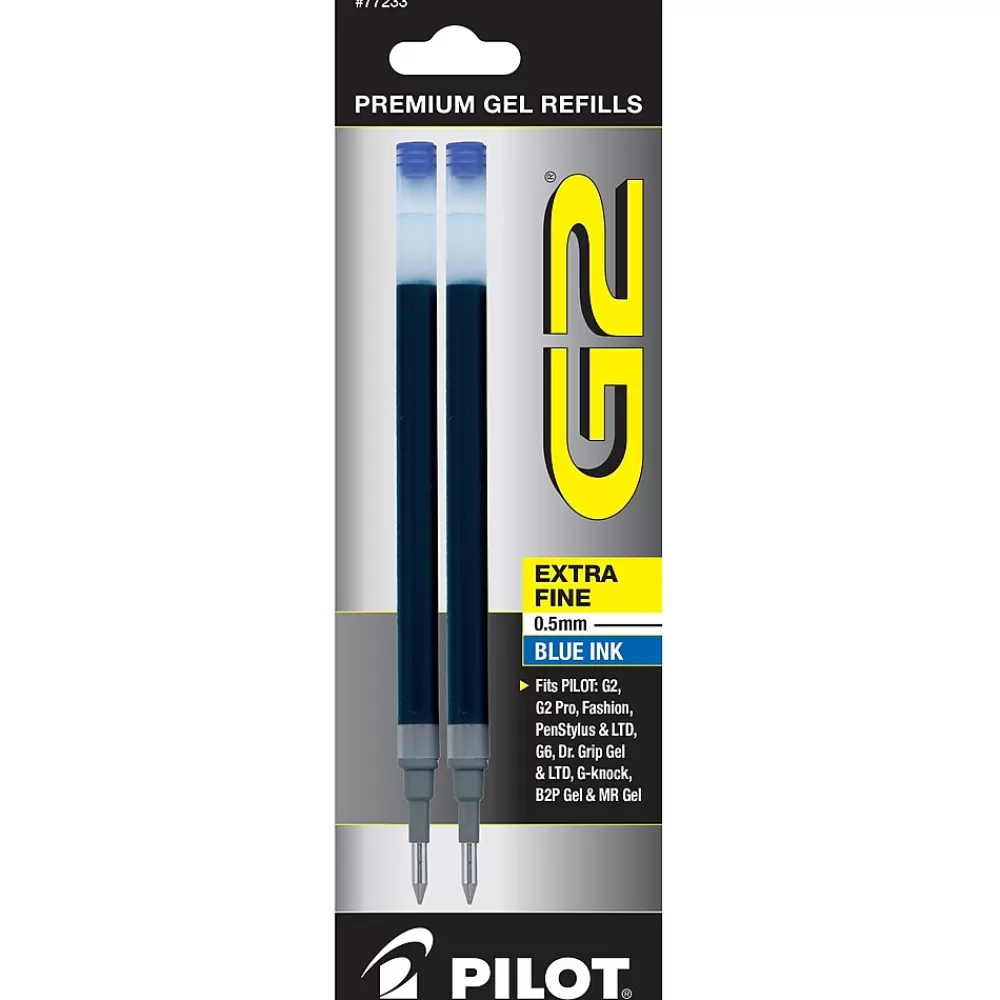 Pilot Pens<G2 Gel-Ink Pen Refill, Extra Fine Tip, Blue Ink, 2/Pack (77233)