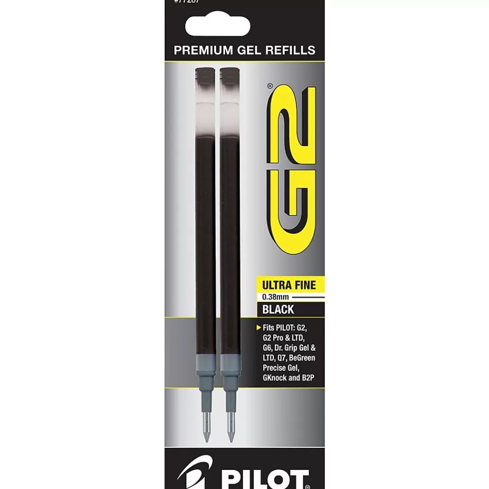 Pilot Pens<G2 Gel-Ink Pen Refill, Ultra Fine Tip, Black, 2/Pack (77287)