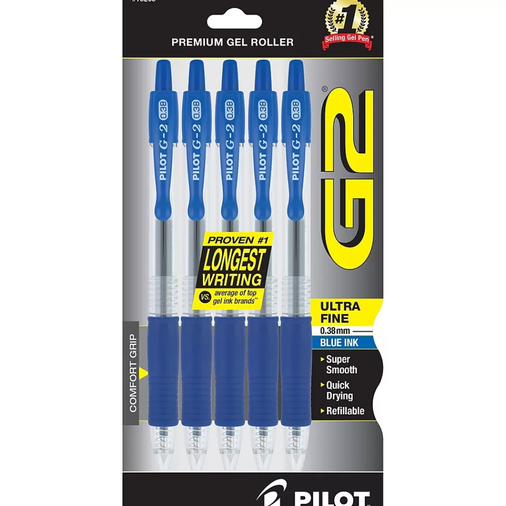 Pilot Pens<G2 Retractable Gel Pen, Ultra Fine Point, 0.38mm, Black Ink, 5 Pack (18203)