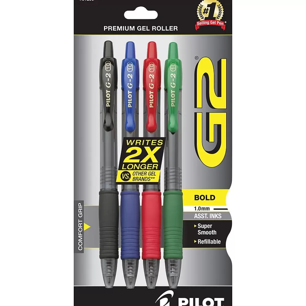 Pilot Pens<G2 Retractable Gel Pens, Bold Point, Assorted Ink, 4/Pack (31255)