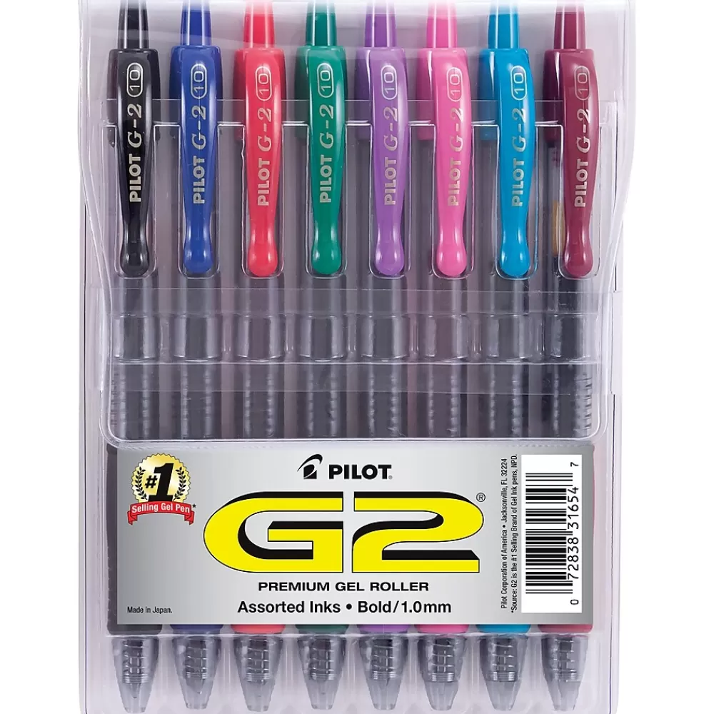 Pilot Pens<G2 Retractable Gel Pens, Bold Point, Assorted Ink, 8/Pack (31654)