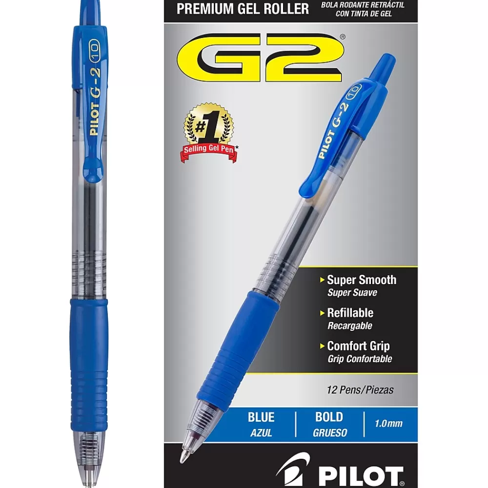 Pilot Pens<G2 Retractable Gel Pens, Bold Point, 1.0mm, Blue Ink, Dozen (31257)