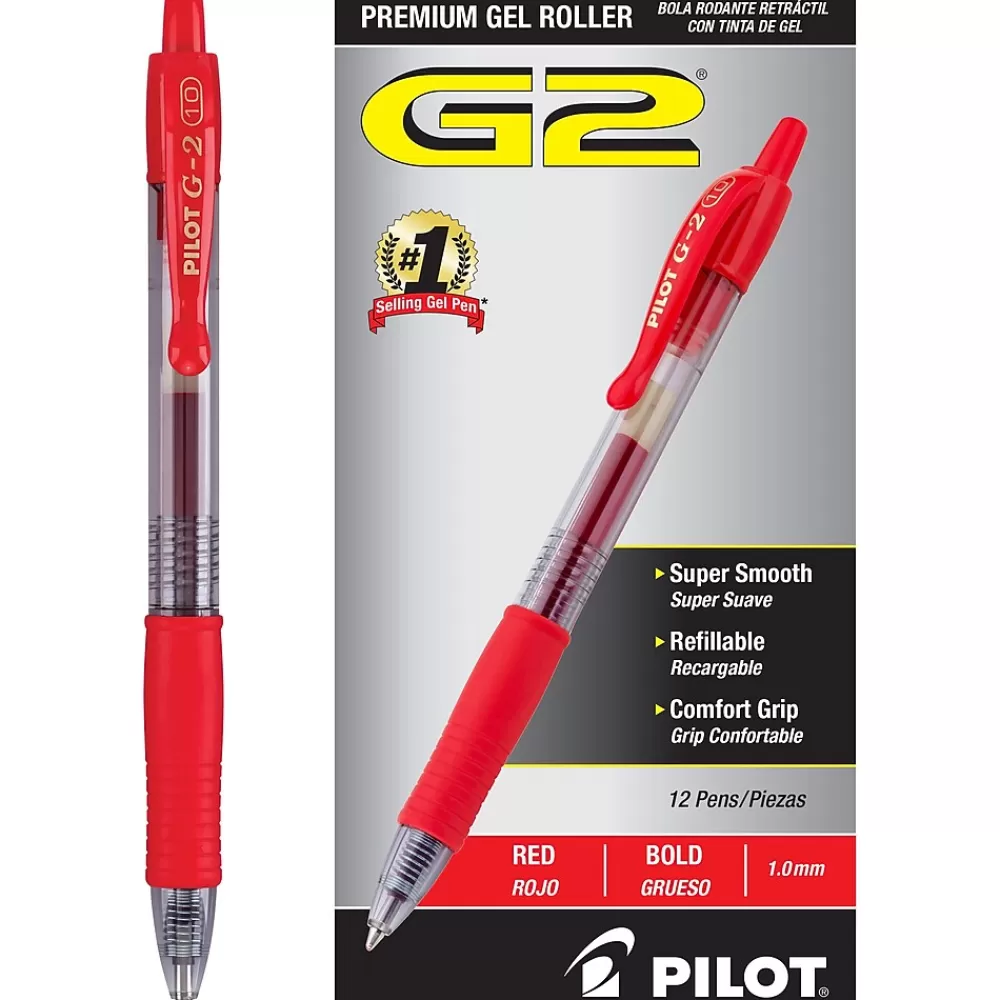 Pilot Pens<G2 Retractable Gel Pens, Bold Point, Red Ink, Dozen (31258)