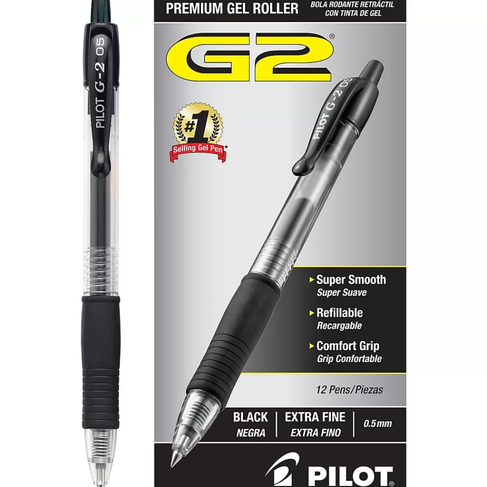 Pilot Pens<G2 Retractable Gel Pens, Extra Fine Point, 0.5mm, Ink, Dozen (31002)