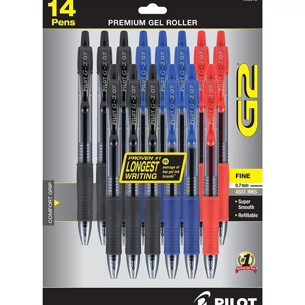Pilot Pens<G2 Retractable Gel Pens, Fine Point, Assorted Ink, 14/Pack (30815)