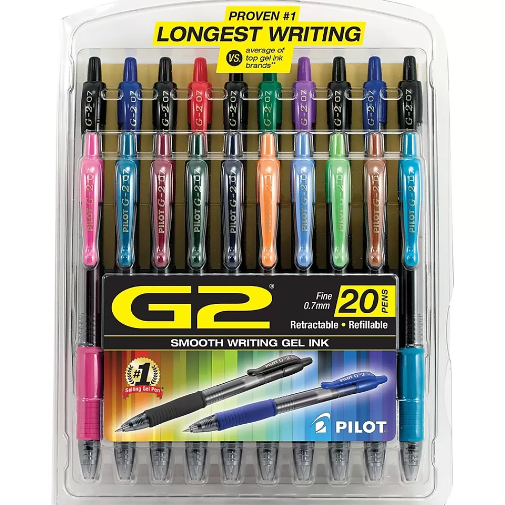 Pilot Pens<G2 Retractable Gel Pens, Fine Point, Assorted Ink, 20/Pack (31294)