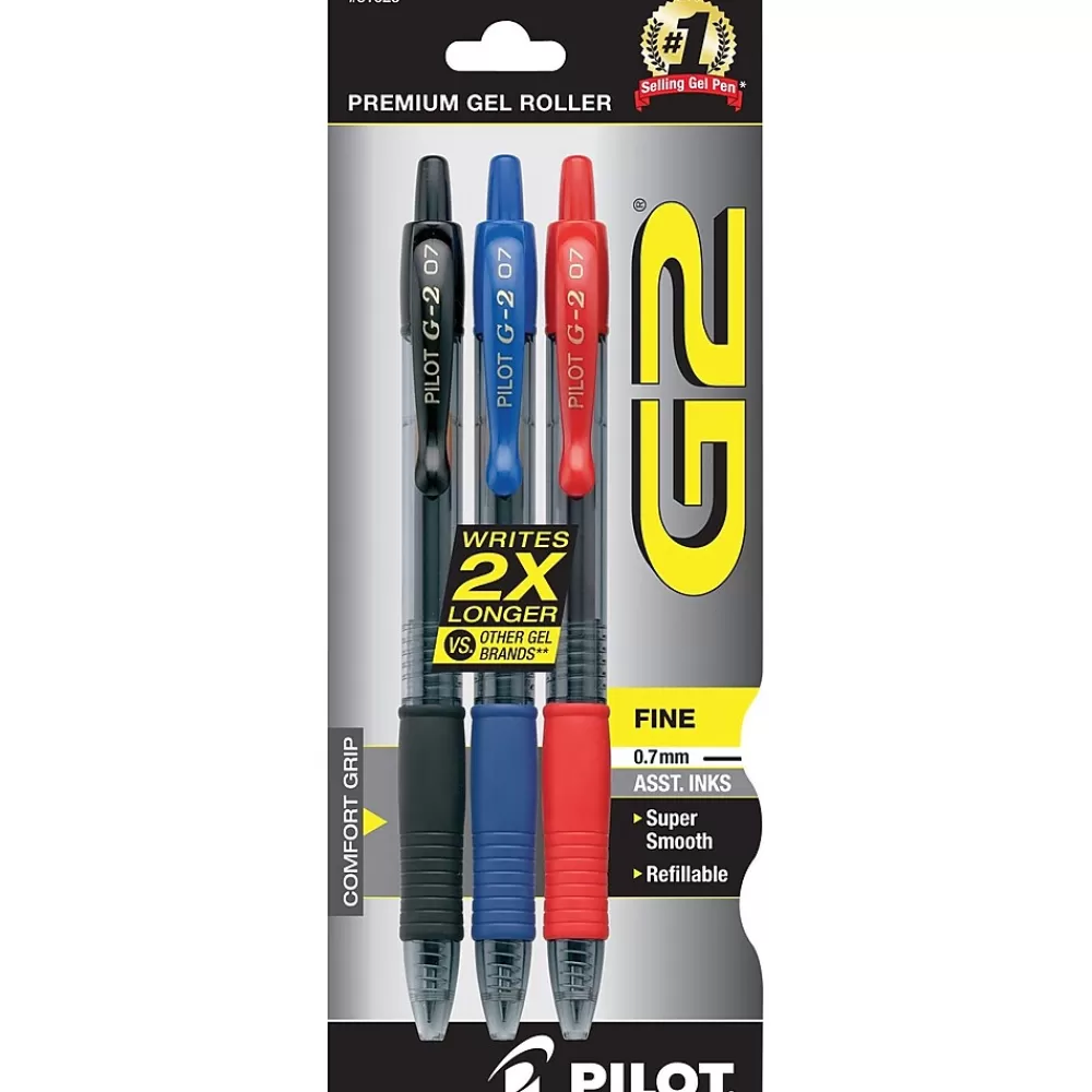 Pilot Pens<G2 Retractable Gel Pens, Fine Point, Assorted Ink, 3/Pack (31023)