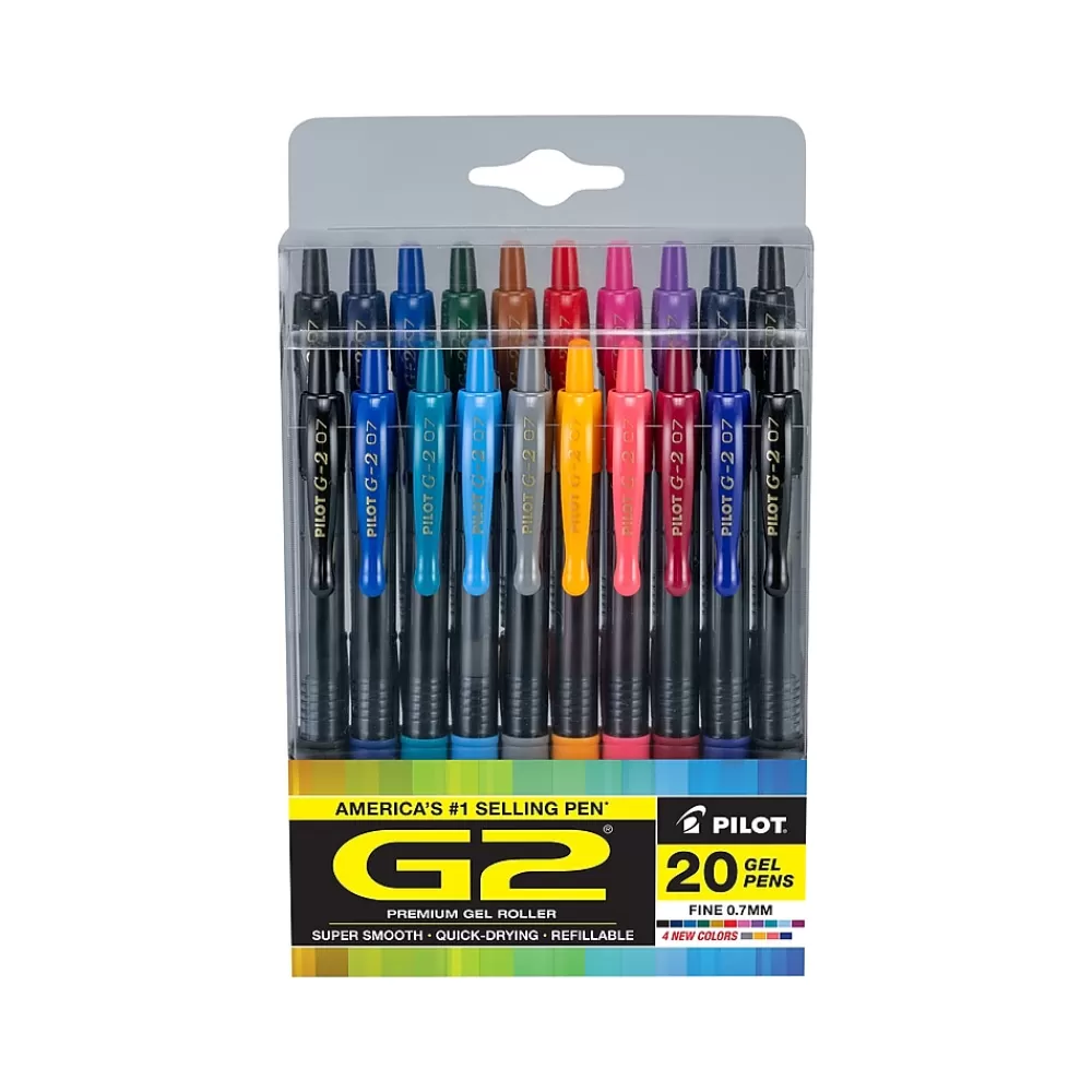 Pilot Pens<G2 Retractable Gel Pens, Fine Point, Assorted Inks, 20/Pack (G2720006-CB)