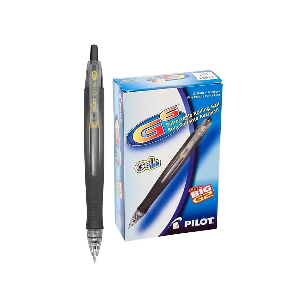 Pilot Pens<G6 Retractable Gel Pens, Fine Point, Black Ink, Dozen (31401)